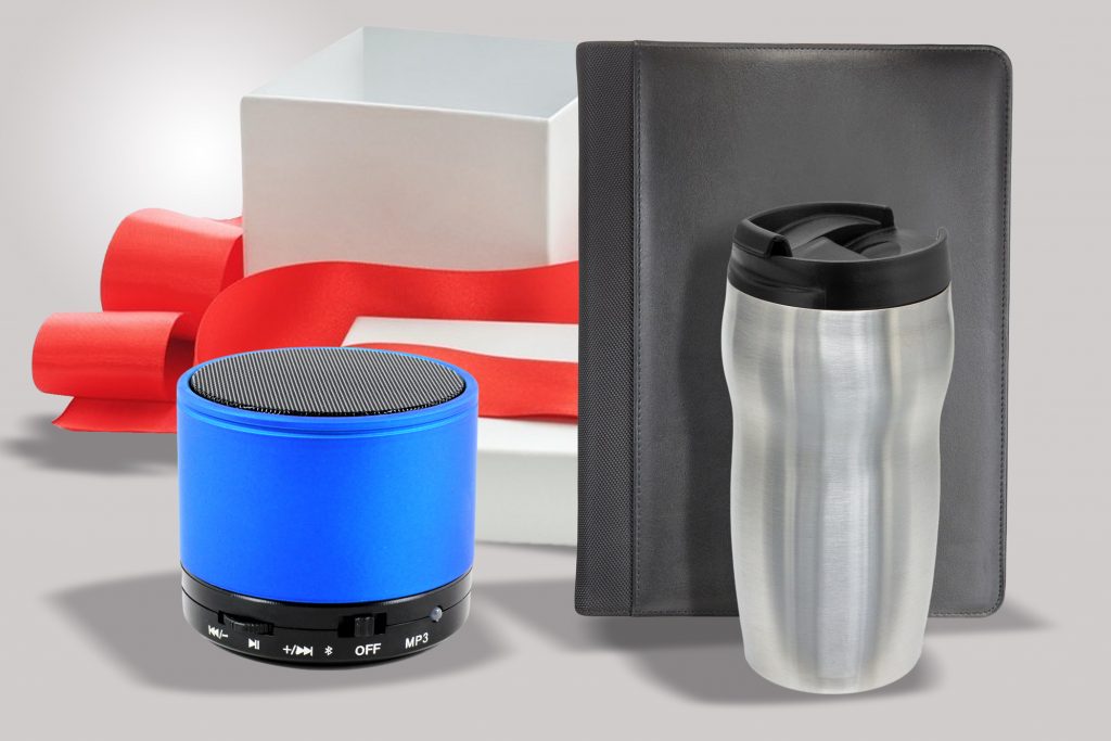 Examples of employee gifts for staff engagement include Bluetooth speakers, compendiums and vacuum cups.