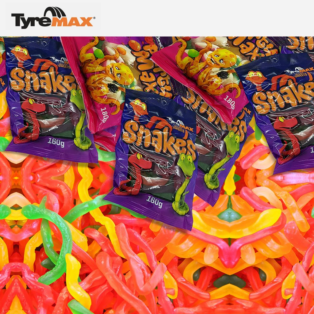 Tyremax allens-like lolly snakes.